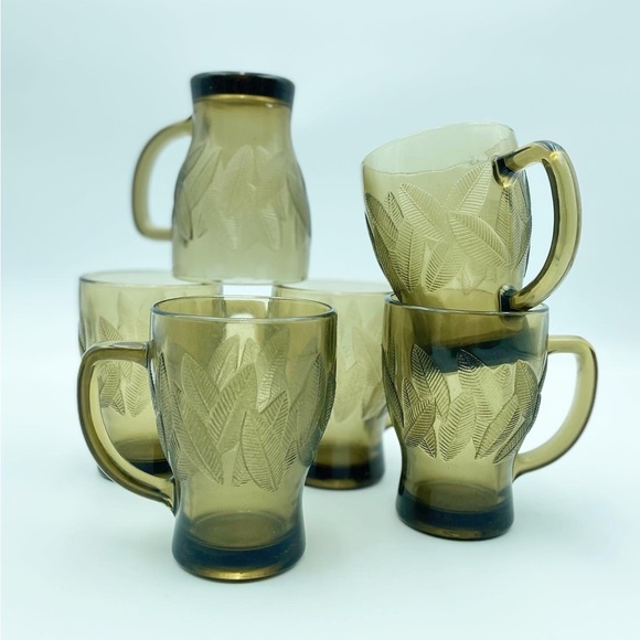 Vintage KIG Smoked Glass Mugs - Picture 2 of 3
